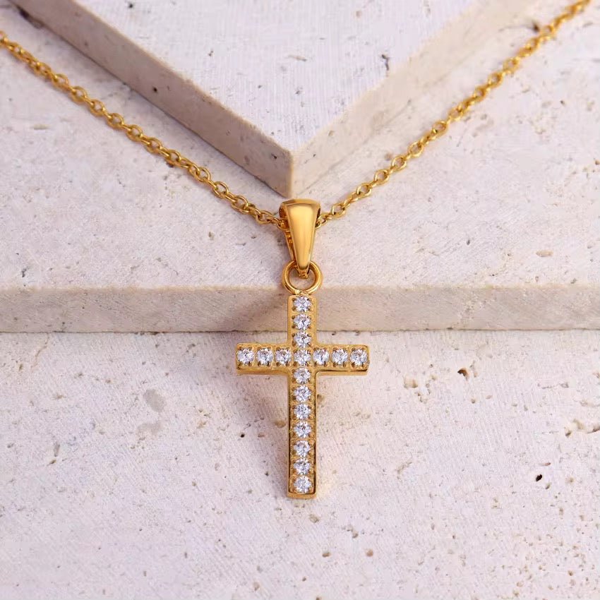 Genesis Gold Cubic Zirconia Cross Pendant Necklace - David Omo