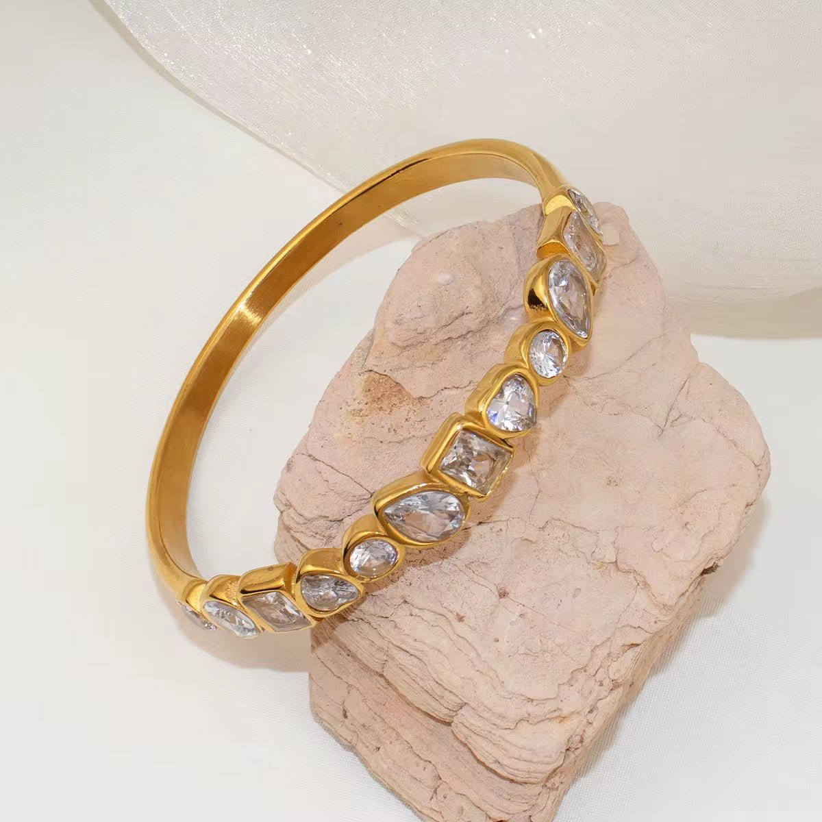 Giselle Gold Cubic Zirconia Bangle - David Omo