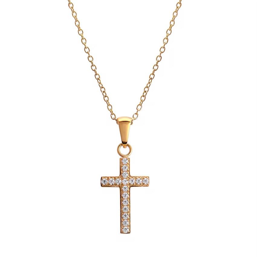 Genesis Gold Cubic Zirconia Cross Pendant Necklace - David Omo