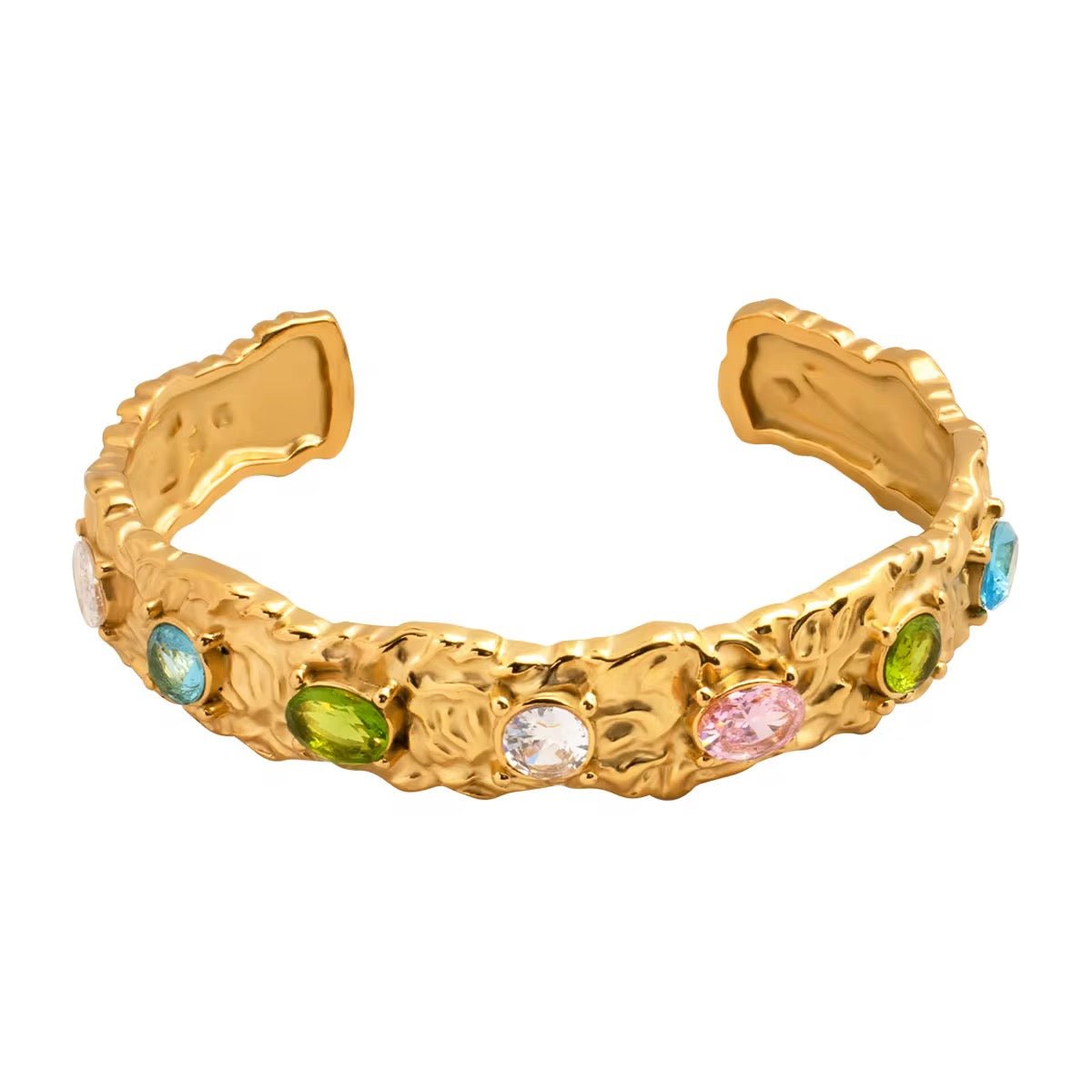 Gabby Gold Multi - Coloured Stone Hammered Bangle - David Omo