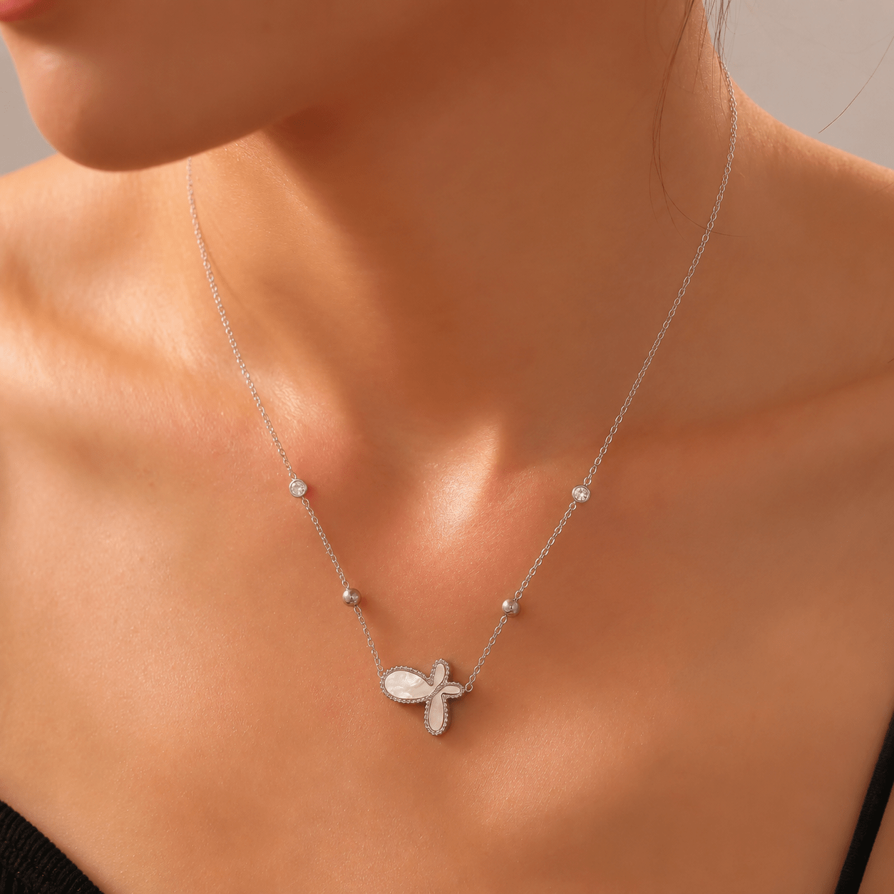 Delia Butterfly Necklace Silver - David Omo