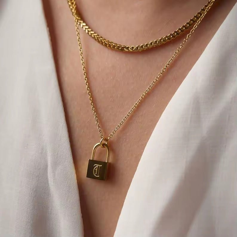 Initial Lock Pendant Necklace - David Omo