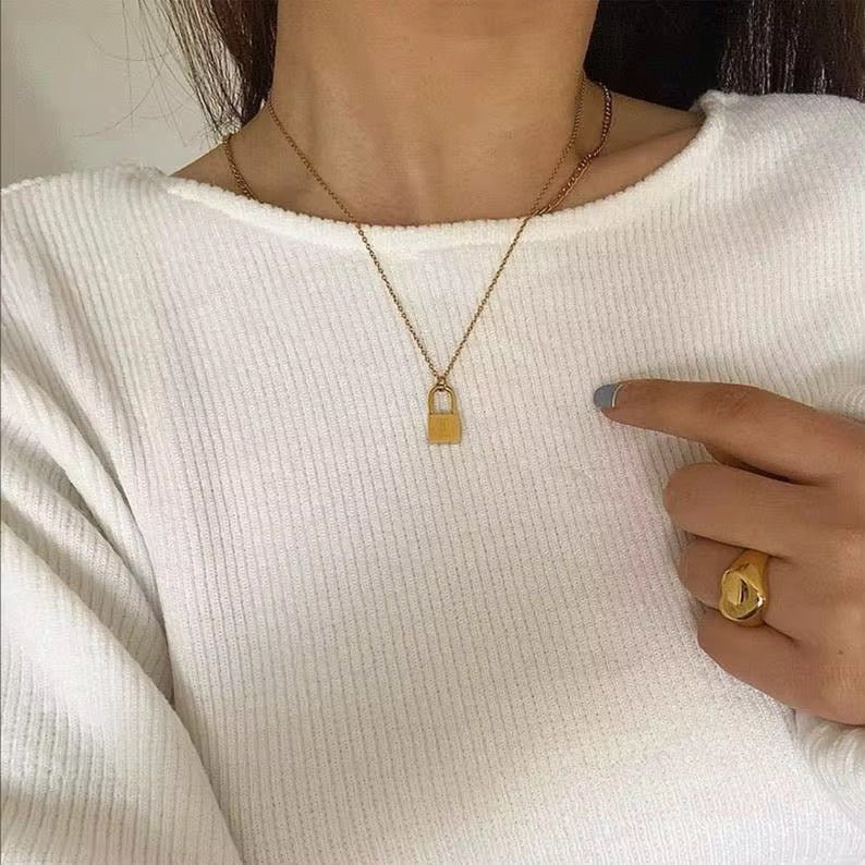 Initial Lock Pendant Necklace - David Omo
