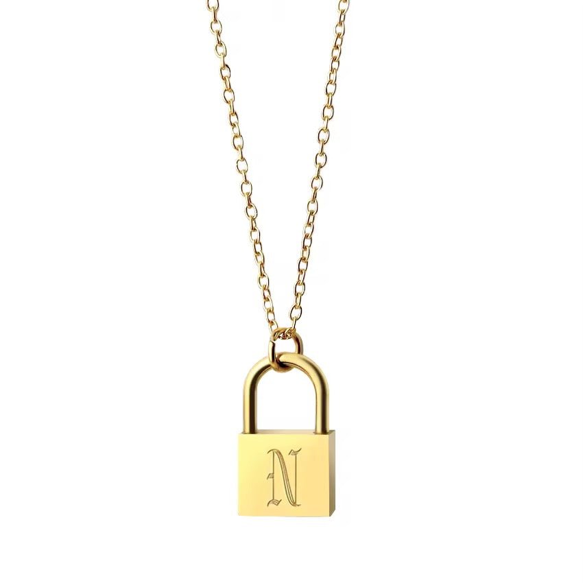 Initial Lock Pendant Necklace Gold - David Omo
